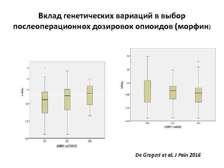 Вклад генетических вариаций в выбор послеоперационнох дозировок опиоидов (морфин) De Gregori et al. J