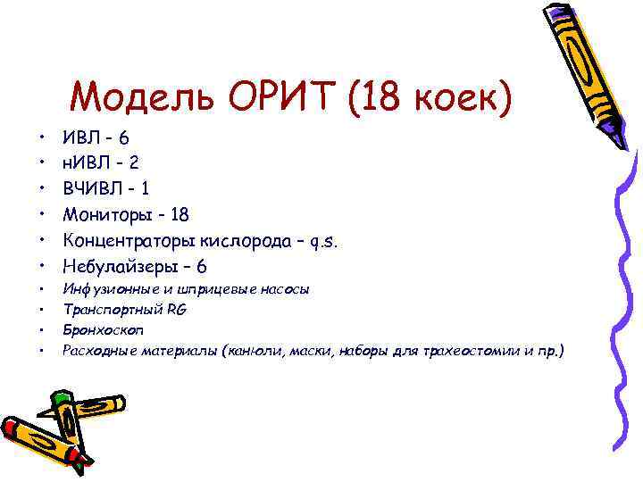 Модель ОРИТ (18 коек) • • • ИВЛ - 6 н. ИВЛ - 2