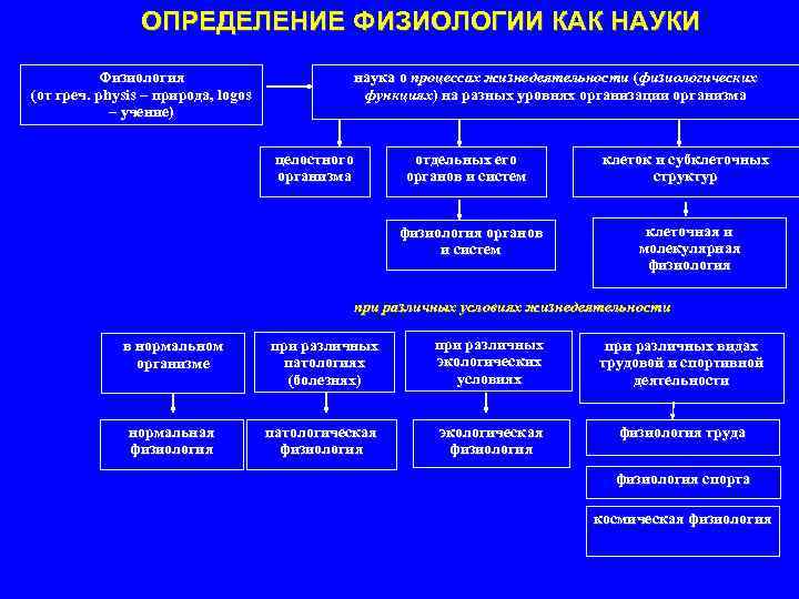 ОПРЕДЕЛЕНИЕ ФИЗИОЛОГИИ КАК НАУКИ Физиология (от греч. physis – природа, logos – учение) наука