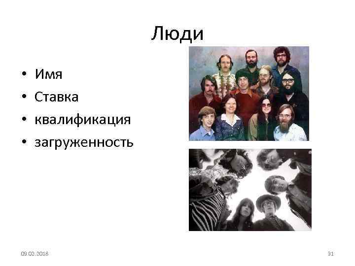 Люди • • Имя Ставка квалификация загруженность 09. 02. 2018 31 