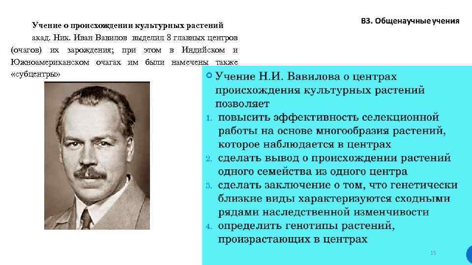 Учение о происхождении культурных растений акад. Ник. Иван Вавилов выделил 8 главных центров (очагов)