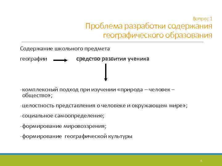 Вопрос 1 Проблема разработки содержания географического образования Содержание школьного предмета географии средство развития ученика