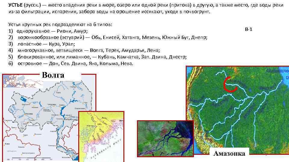 УСТЬЕ (русск. ) — место впадения реки в море, озеро или одной реки (притока)