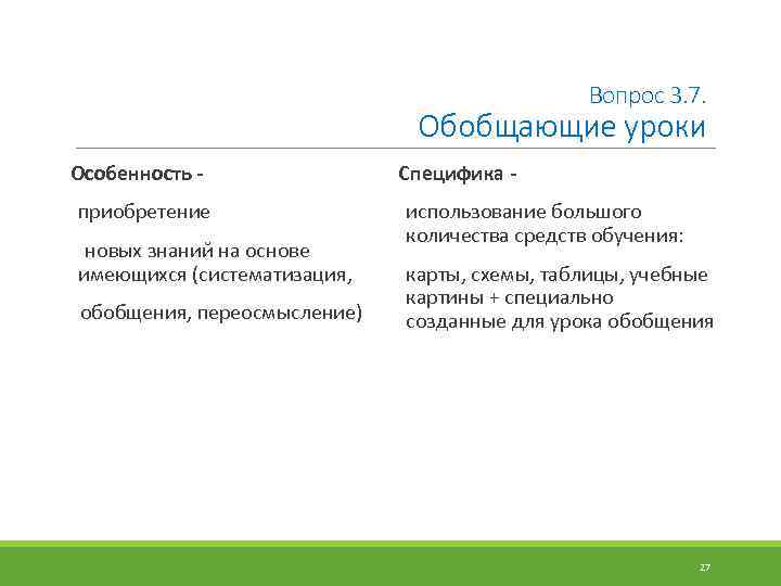 Вопрос 3. 7. Обобщающие уроки Особенность приобретение новых знаний на основе имеющихся (систематизация, обобщения,