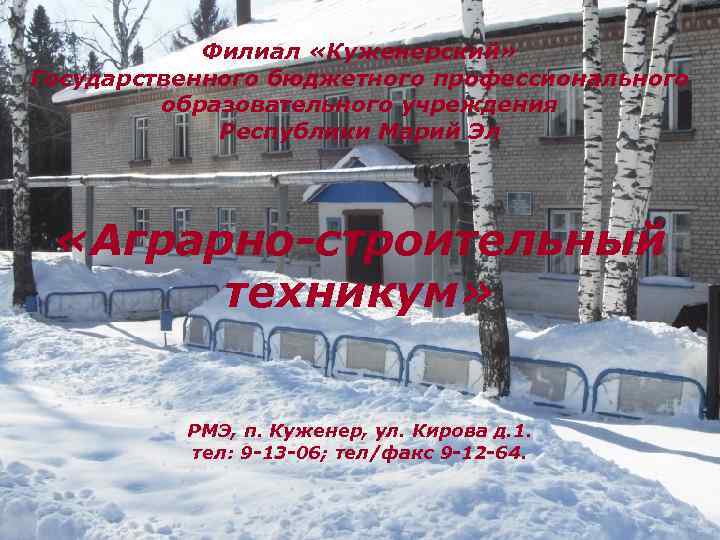 Филиал «Куженерский» Государственного бюджетного профессионального образовательного учреждения Республики Марий Эл «Аграрно-строительный техникум» РМЭ, п.