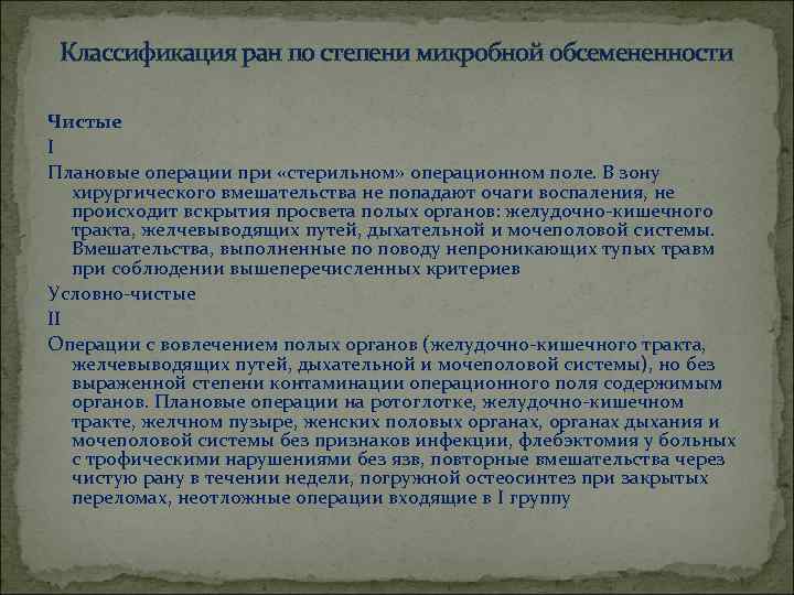 Плановая операция очередь. Раны по степени обсемененности. Документ назначения плановой операции.