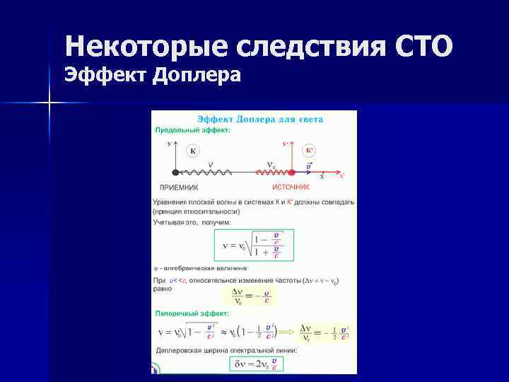 Некоторые следствия СТО Эффект Доплера 