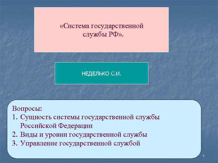  «Система государственной службы РФ» . НЕДЕЛЬКО С. И. Вопросы: 1. Сущность системы государственной
