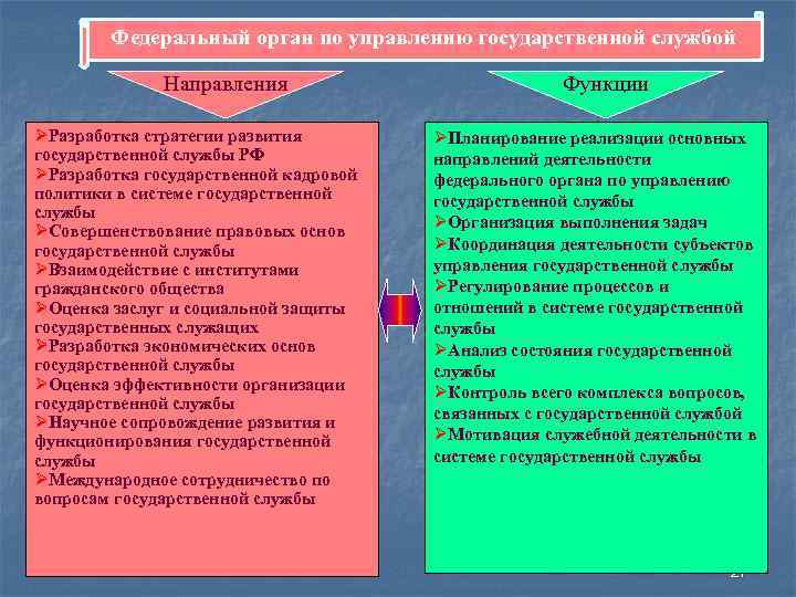 Федеральный орган по управлению государственной службой Направления ØРазработка стратегии развития государственной службы РФ ØРазработка
