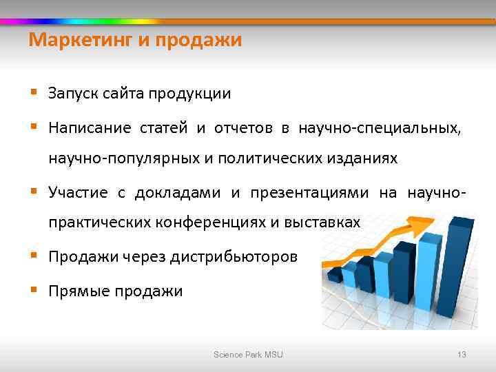 Маркетинг и продажи § Запуск сайта продукции § Написание статей и отчетов в научно-специальных,