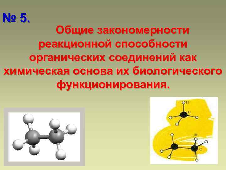 № 5. Общие закономерности реакционной способности органических соединений как химическая основа их биологического функционирования.