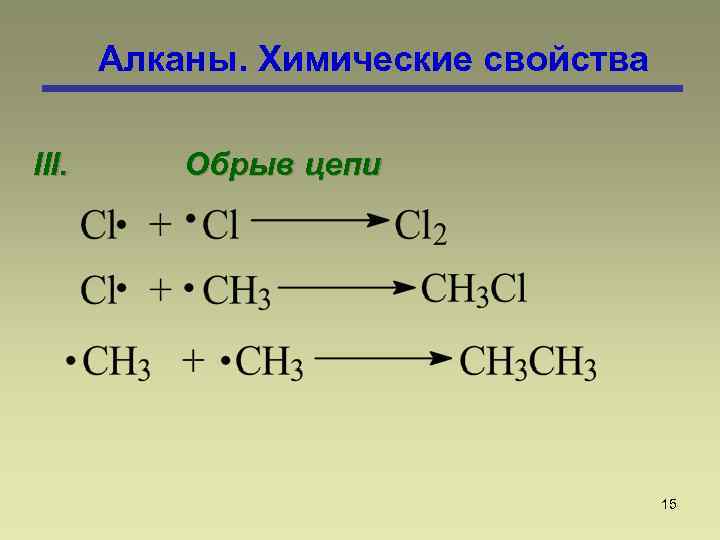 Алканы. Химические свойства III. Обрыв цепи 15 