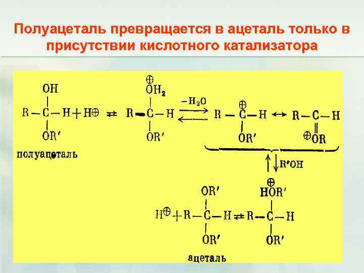 Полуацеталь превращается в ацеталь только в присутствии кислотного катализатора 29 