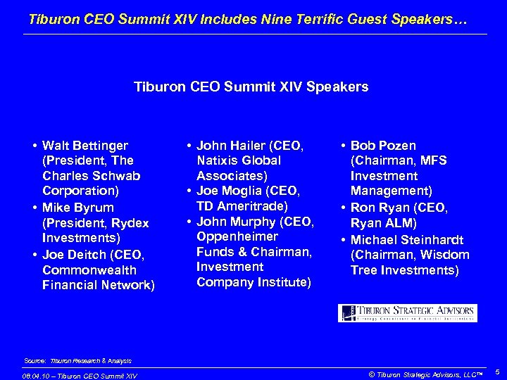 Tiburon CEO Summit XIV Includes Nine Terrific Guest Speakers… Tiburon CEO Summit XIV Speakers