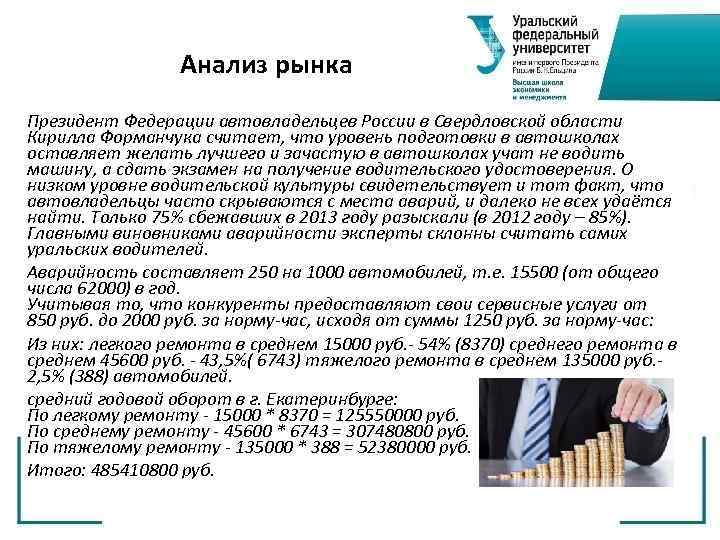 Анализ рынка Президент Федерации автовладельцев России в Свердловской области Кирилла Форманчука считает, что уровень