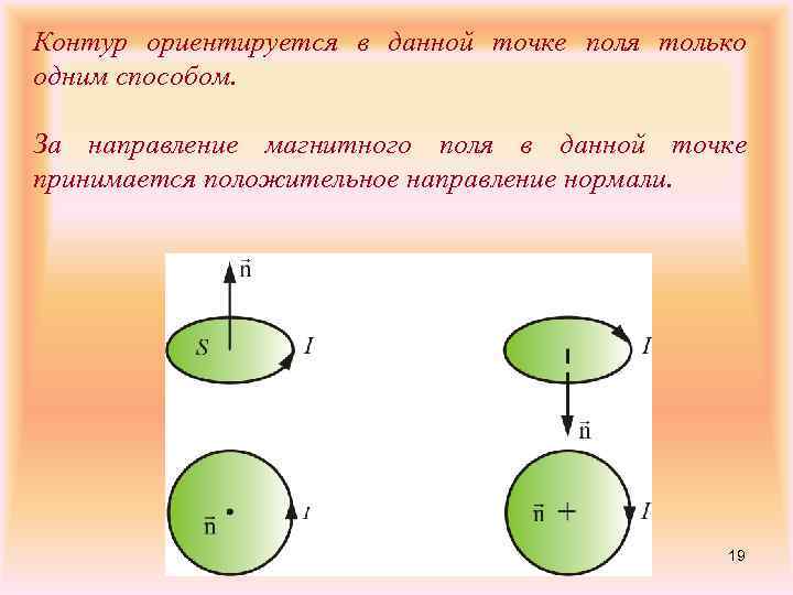 Контур ориентируется в данной точке поля только одним способом. За направление магнитного поля в