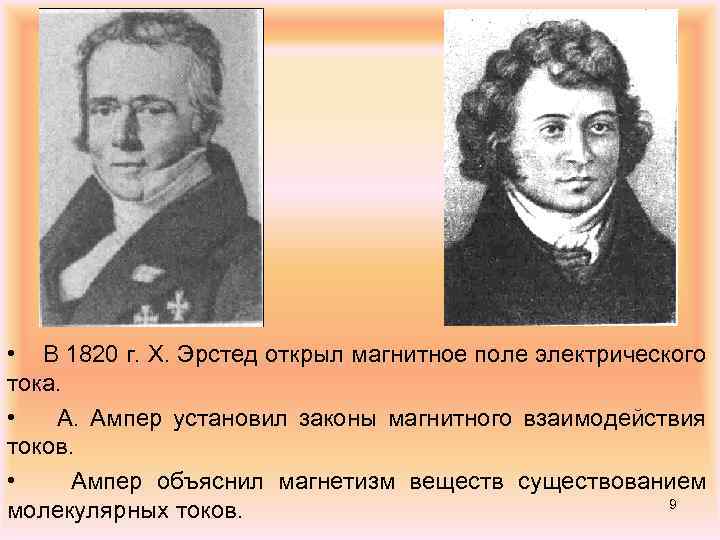  • В 1820 г. Х. Эрстед открыл магнитное поле электрического тока. • А.