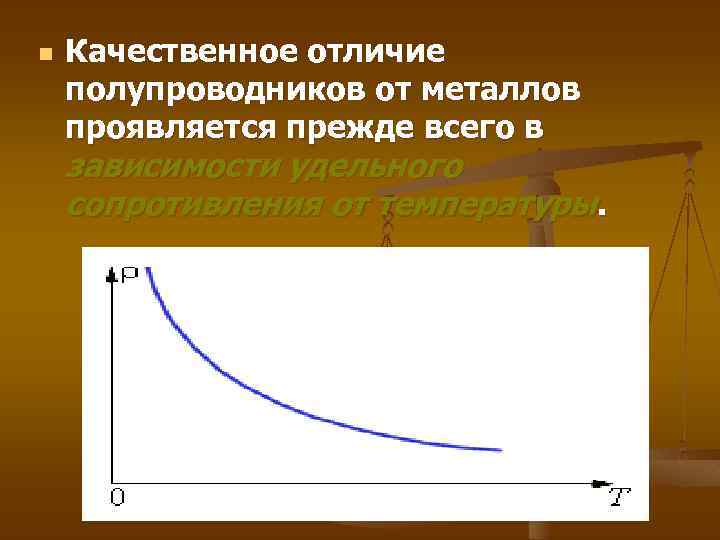 n Качественное отличие полупроводников от металлов проявляется прежде всего в зависимости удельного сопротивления от