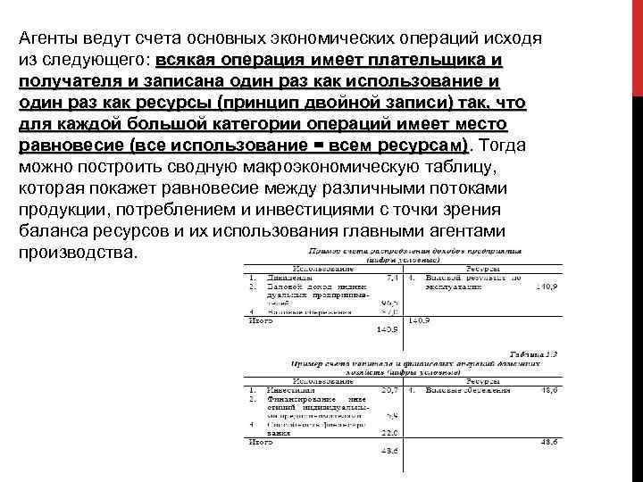 Агенты ведут счета основных экономических операций исходя из следующего: всякая операция имеет плательщика и