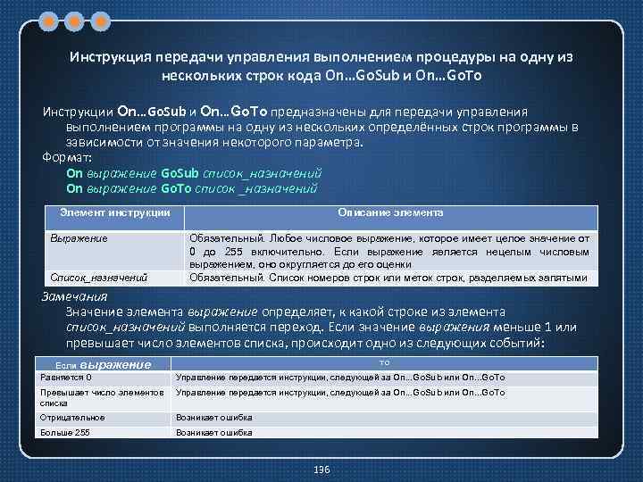 Инструкция передачи управления выполнением процедуры на одну из нескольких строк кода On…Go. Sub и