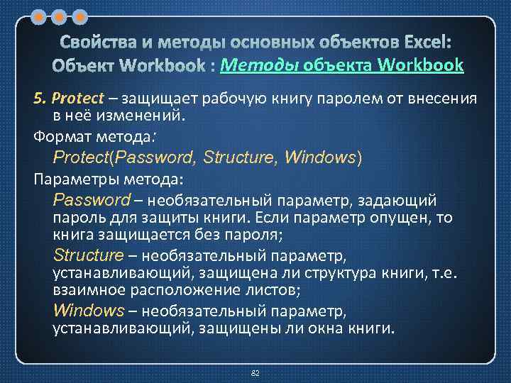 Свойства и методы основных объектов Excel: Методы Объект Workbook : Методы объекта Workbook 5.