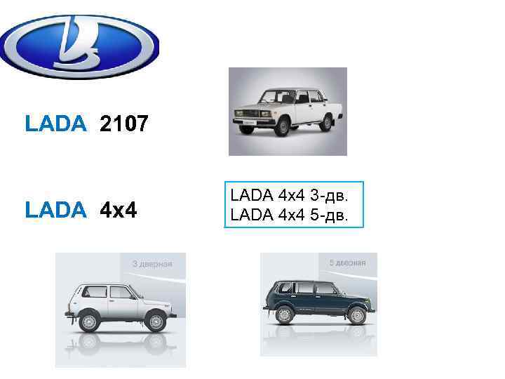 LADA 2107 LADA 4 x 4 3 -дв. LADA 4 x 4 5 -дв.