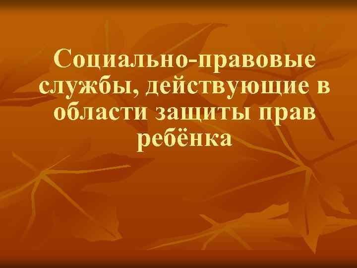 Социально-правовые службы, действующие в области защиты прав ребёнка 