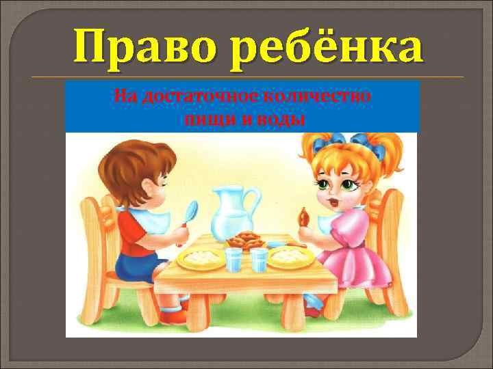 Право ребёнка На достаточное количество пищи и воды 