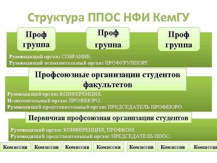 Структура ППОС НФИ Кем. ГУ Проф группа Руководящий орган: СОБРАНИЕ. Руководящий исполнительный орган: ПРОФГРУППОРГ.