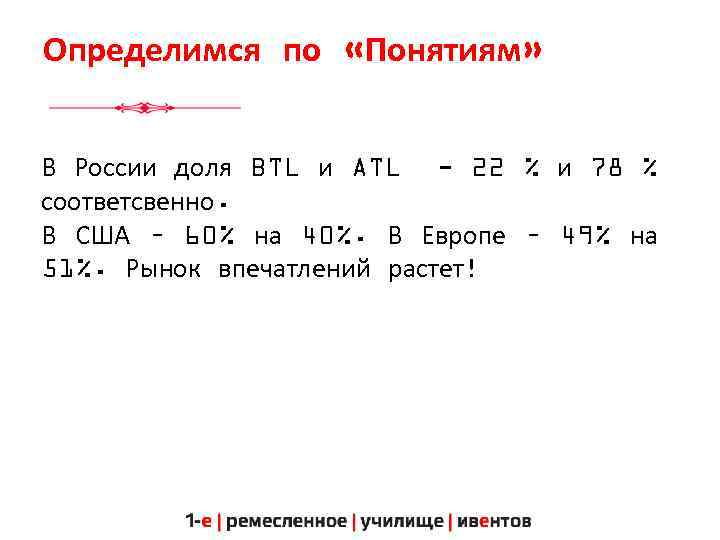 Определимся по «Понятиям» В России доля BTL и ATL - 22 % и 78