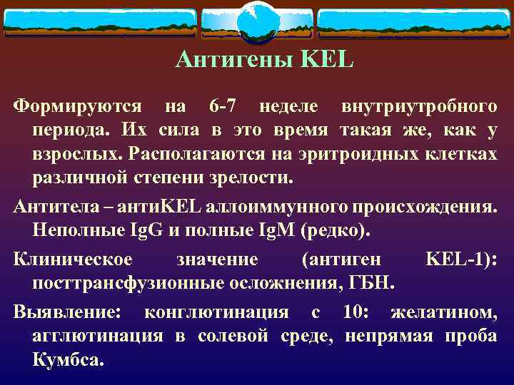 Антигены KEL Формируются на 6 -7 неделе внутриутробного периода. Их сила в это время