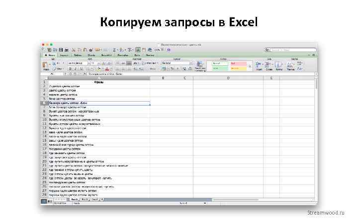 Копируем запросы в Excel Streamwood. ru 