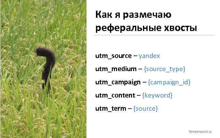 Как я размечаю реферальные хвосты utm_source – yandex utm_medium – {source_type} utm_campaign – {campaign_id}