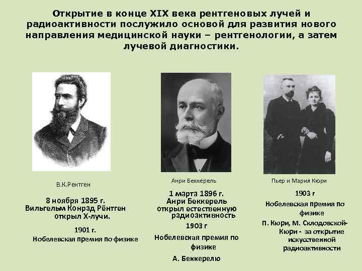 Открытие в конце ХIХ века рентгеновых лучей и радиоактивности послужило основой для развития нового