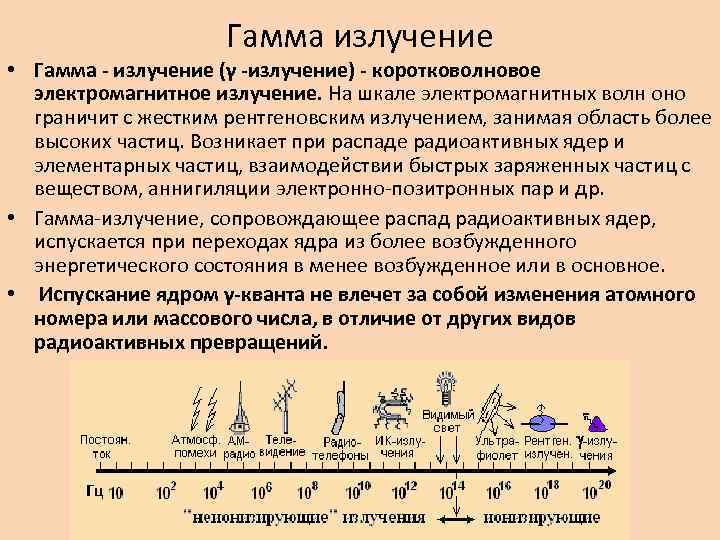 Гамма излучение • Гамма - излучение (γ -излучение) - коротковолновое электромагнитное излучение. На шкале