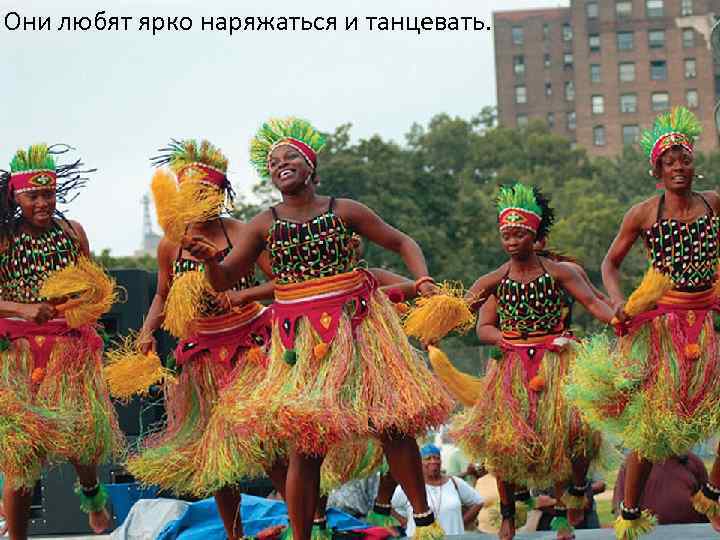 Они любят ярко наряжаться и танцевать. 