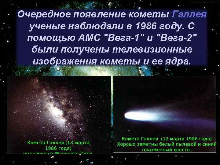 Очередное появление кометы Галлея ученые наблюдали в 1986 году. С помощью АМС 