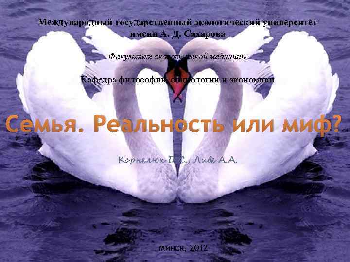 Международный государственный экологический университет имени А. Д. Сахарова Факультет экологической медицины Кафедра философии, социологии