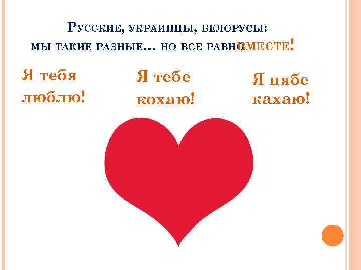 РУССКИЕ, УКРАИНЦЫ, БЕЛОРУСЫ: МЫ ТАКИЕ РАЗНЫЕ… НО ВСЕ РАВНО ВМЕСТЕ! Я тебя люблю! Я