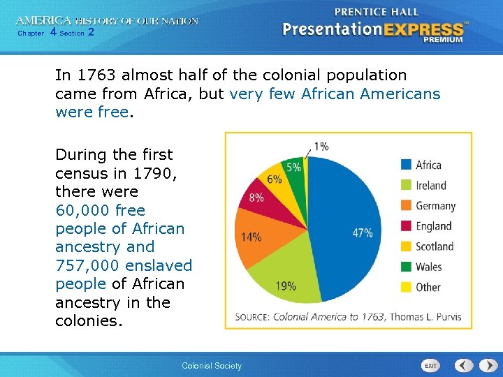 Chapter 4 Section 2 In 1763 almost half of the colonial population came from