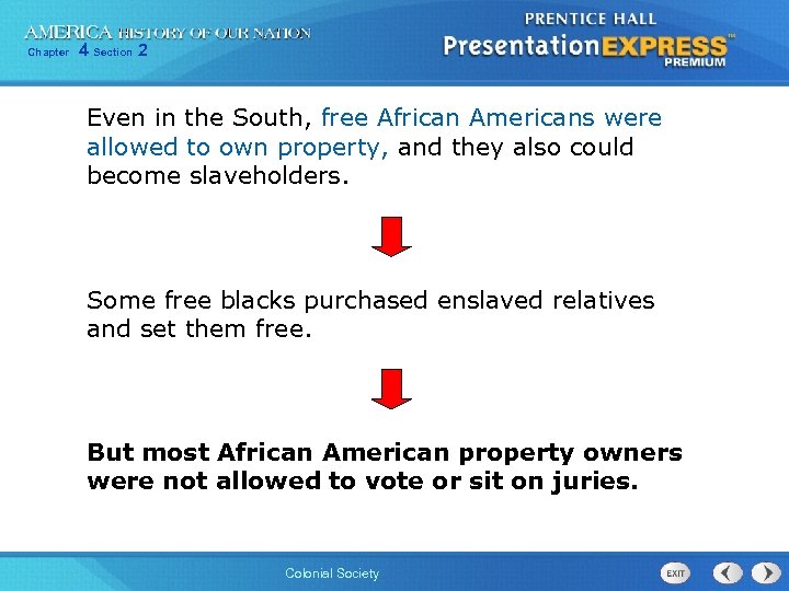 Chapter 4 Section 2 Even in the South, free African Americans were allowed to