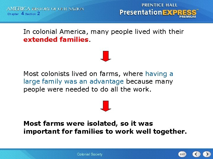 Chapter 4 Section 2 In colonial America, many people lived with their extended families.