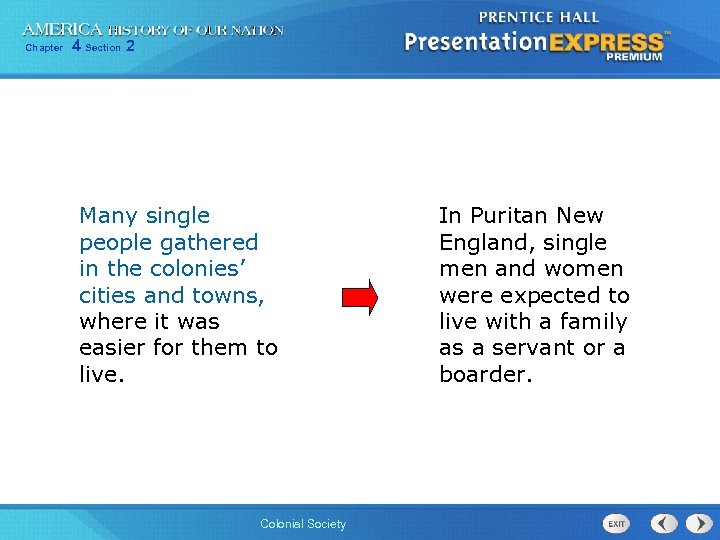 Chapter 4 Section 2 Many single people gathered in the colonies’ cities and towns,