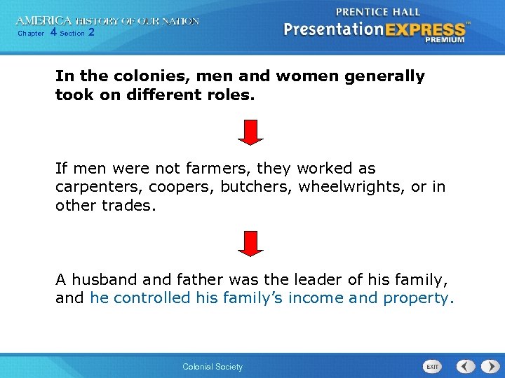 Chapter 4 Section 2 In the colonies, men and women generally took on different