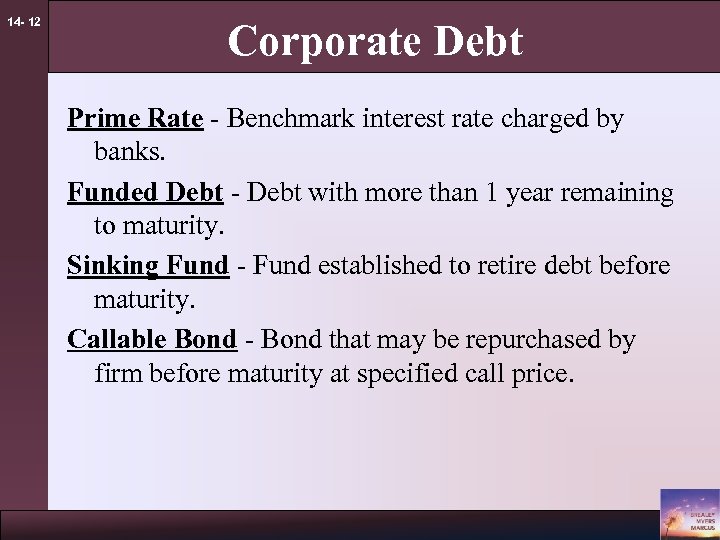 14 - 12 Corporate Debt Prime Rate - Benchmark interest rate charged by banks.