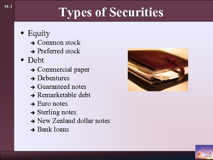 14 - 3 Types of Securities w Equity Common stock è Preferred stock è