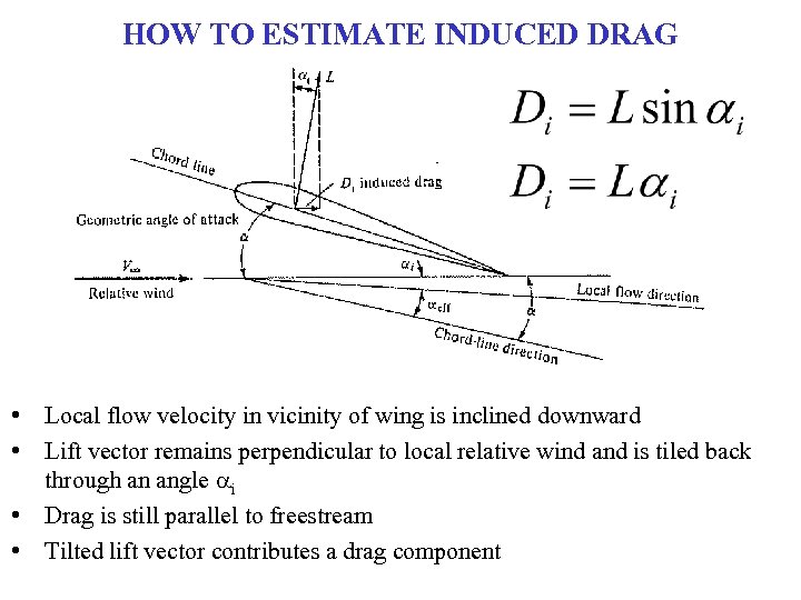 HOW TO ESTIMATE INDUCED DRAG • Local flow velocity in vicinity of wing is