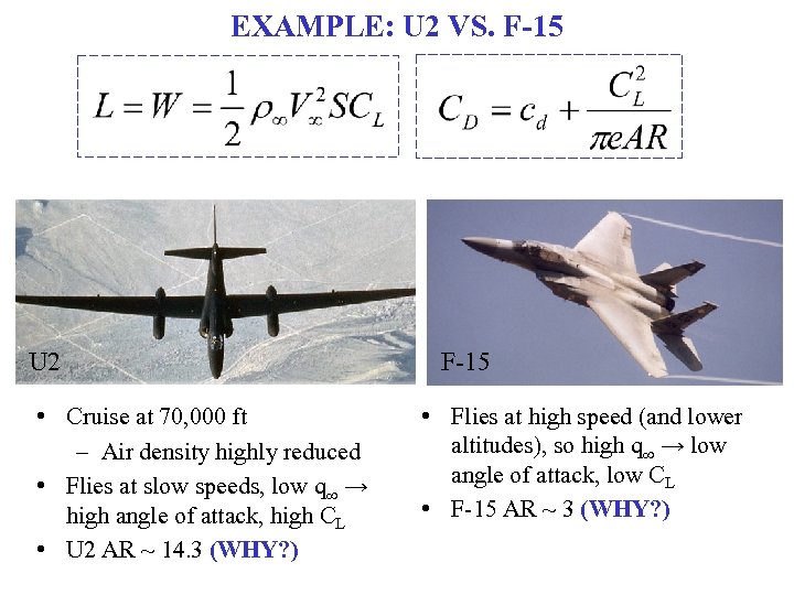 EXAMPLE: U 2 VS. F-15 U 2 • Cruise at 70, 000 ft –