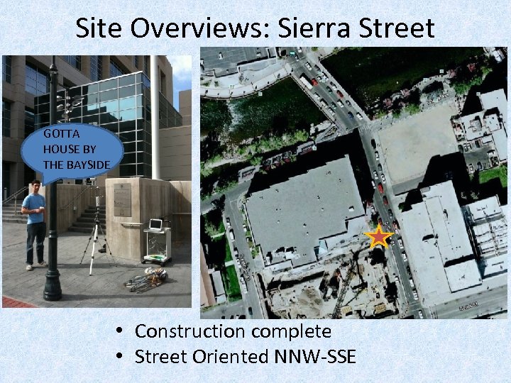 Site Overviews: Sierra Street GOTTA HOUSE BY THE BAYSIDE • Construction complete • Street