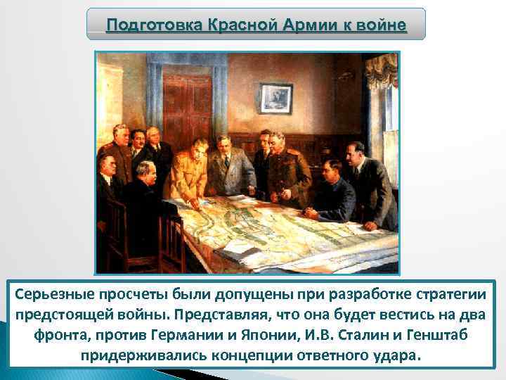 Подготовка Красной Армии к войне Серьезные просчеты были допущены при разработке стратегии предстоящей войны.